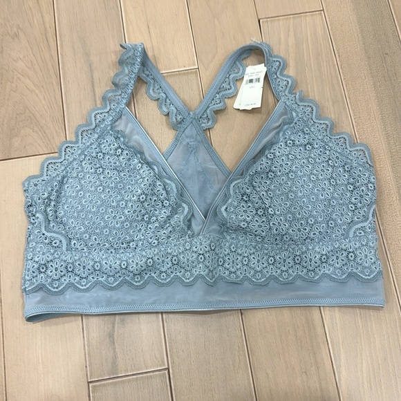 Aerie Women's L blue Lace Floral racer back  Bra Wireless Bralette NWT - Picture 3 of 5